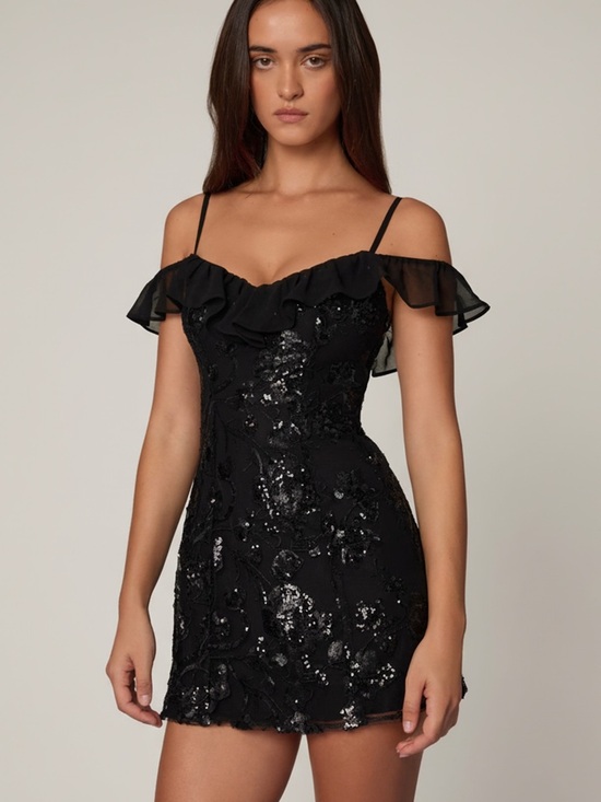 Oh Polly Dresses & Skirts - Oh Polly Jacira Embellished Lace-Up A-Line Mini Dress in Black